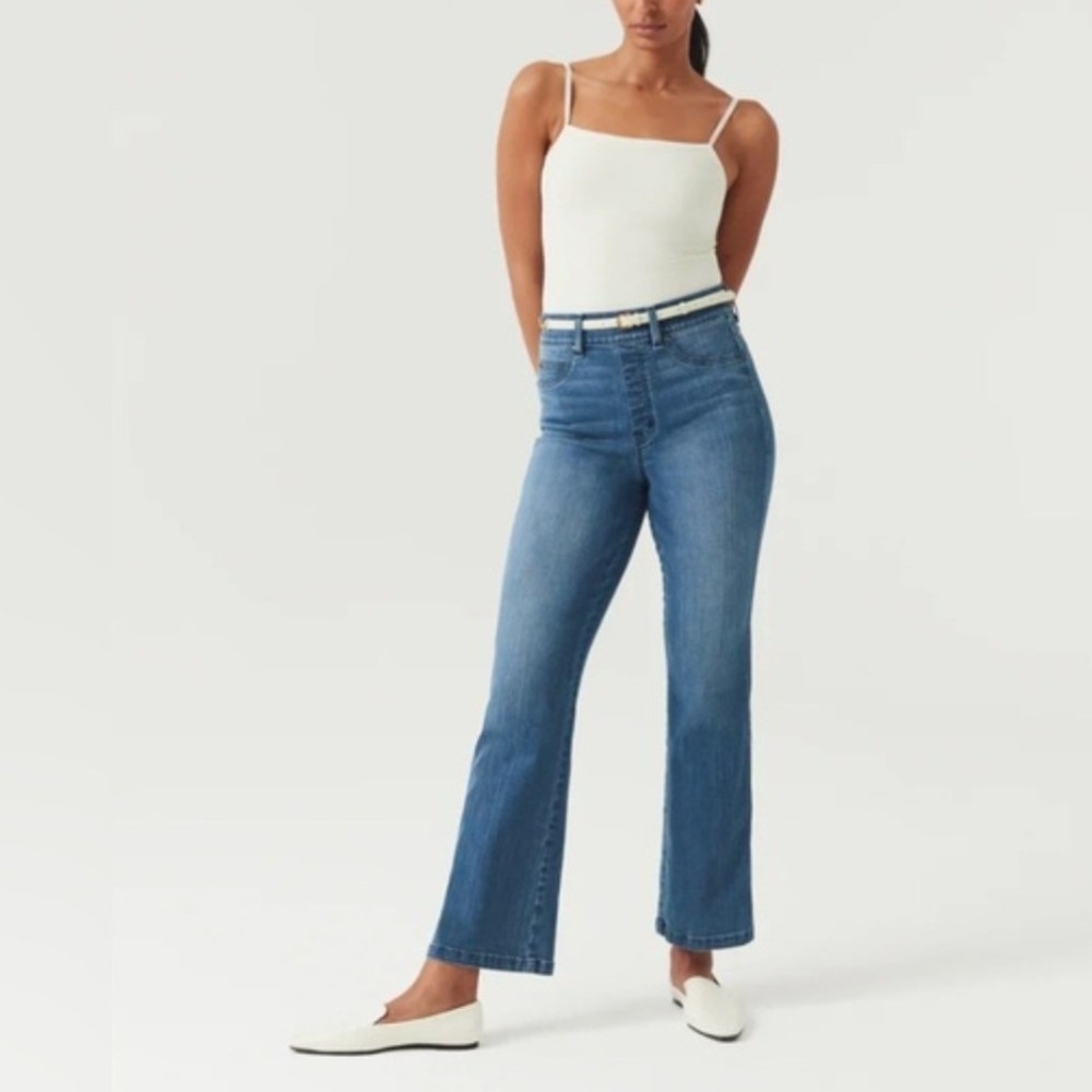 Spanx Denim Cropped Kick Flare‎ Jeans Vintage Wash 1X Tall 20541T